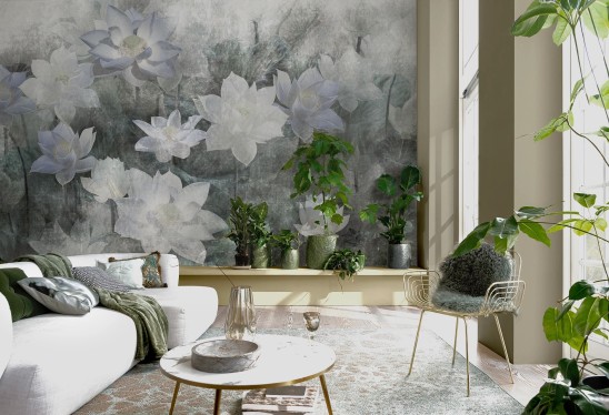 LOTUS BLOSSOM - bright - tapeta do salonu w duże kwiaty