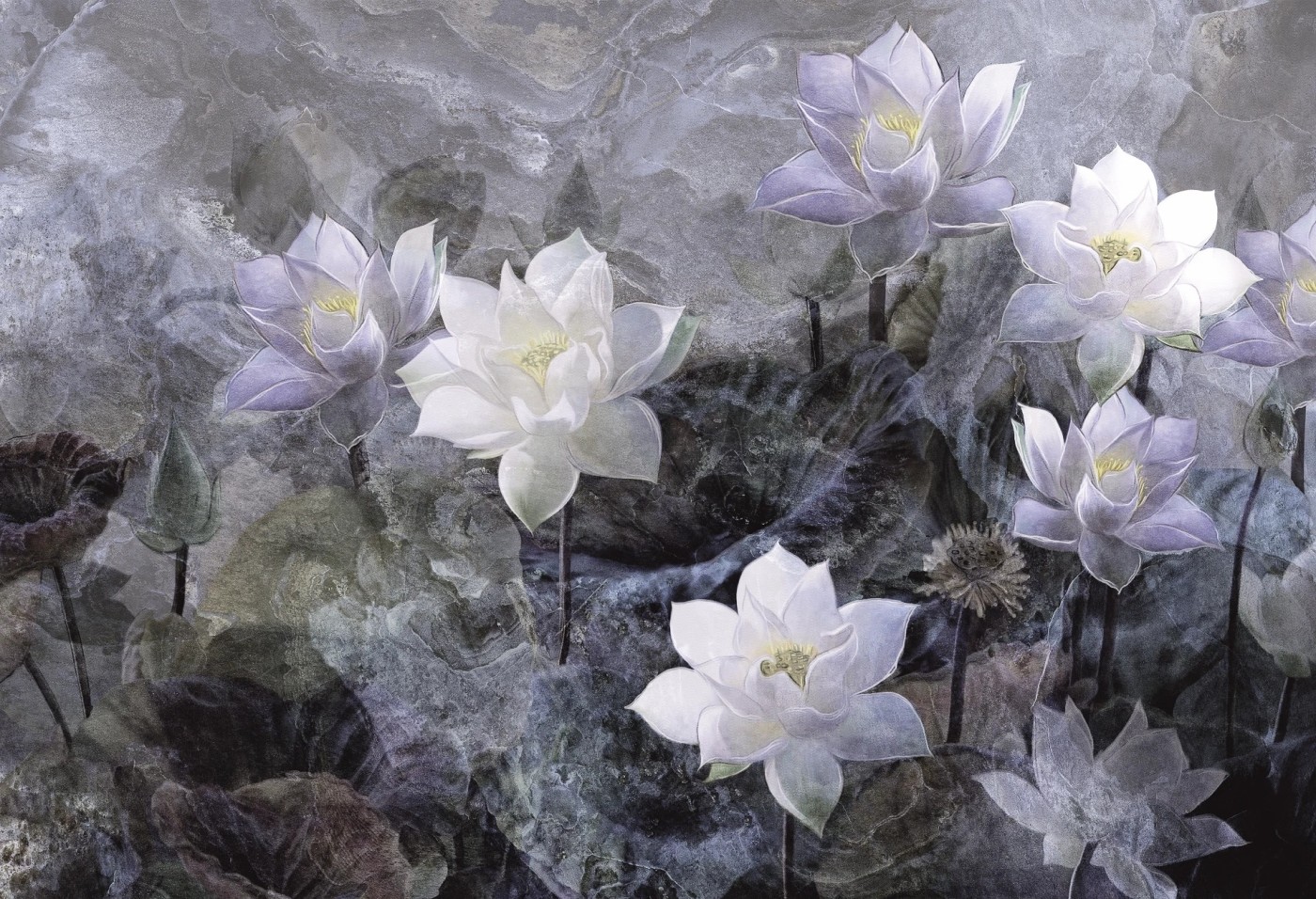 LOTUS BLOSSOM - dark - tapeta w duże kwiaty do sypialni