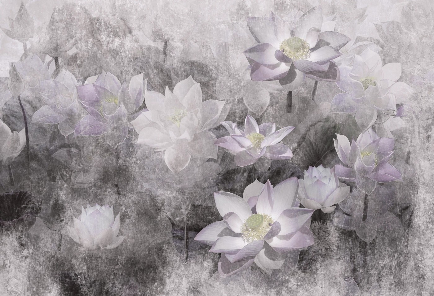 LOTUS BLOSSOM -  grey - tapeta do salonu w duże kwiaty
