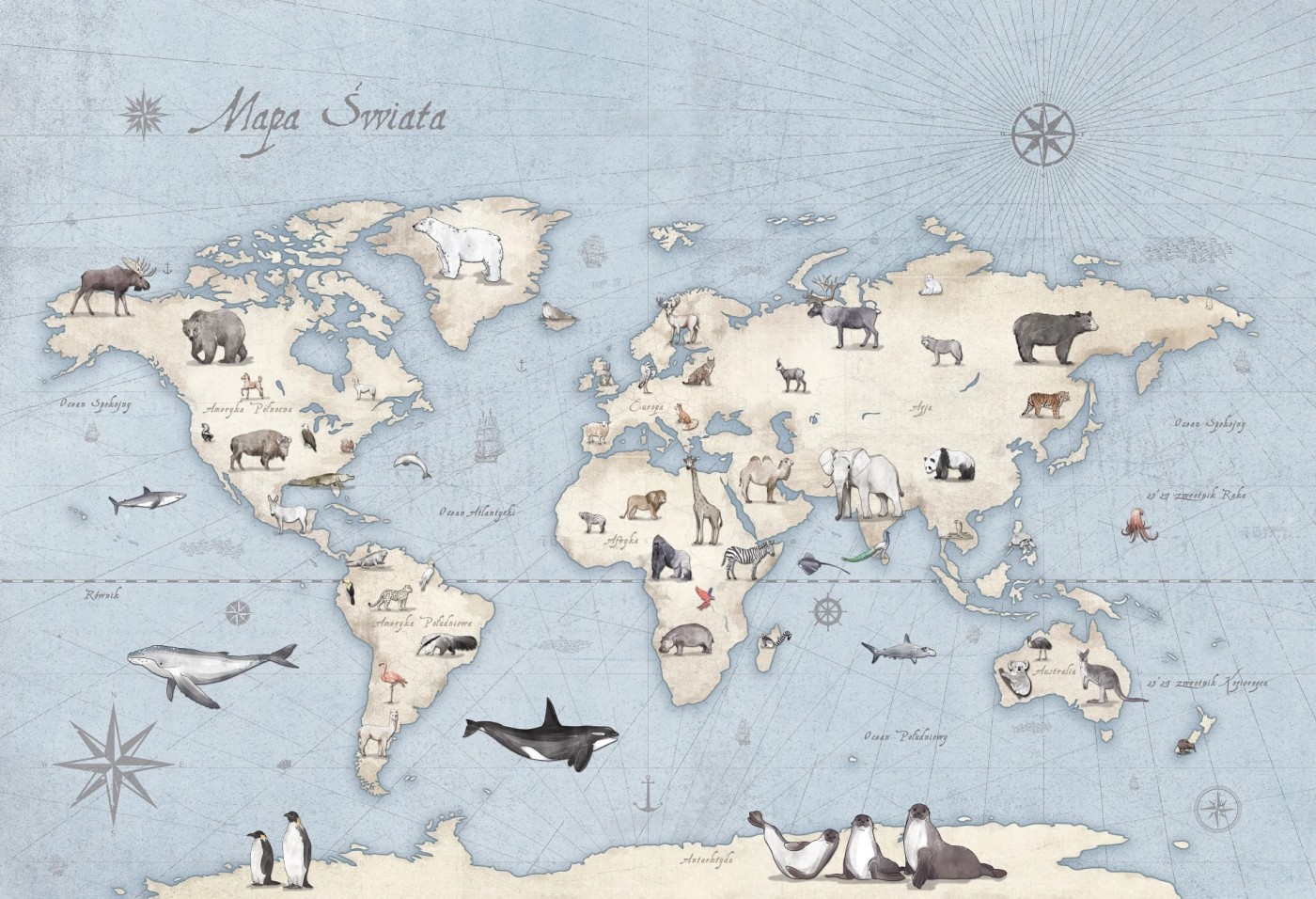 MAPS - blue - tapeta mapa świata dla dzieci