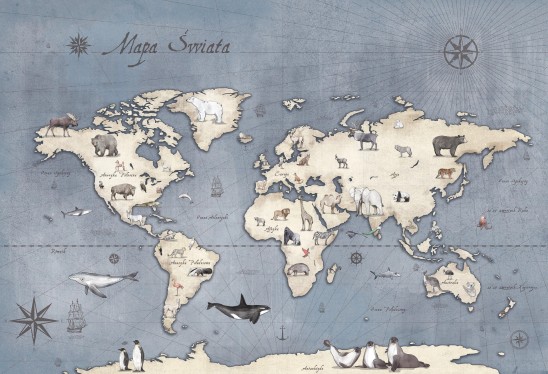 MAPS - dark blue - tapeta mapa świata do pokoju dziecięcego