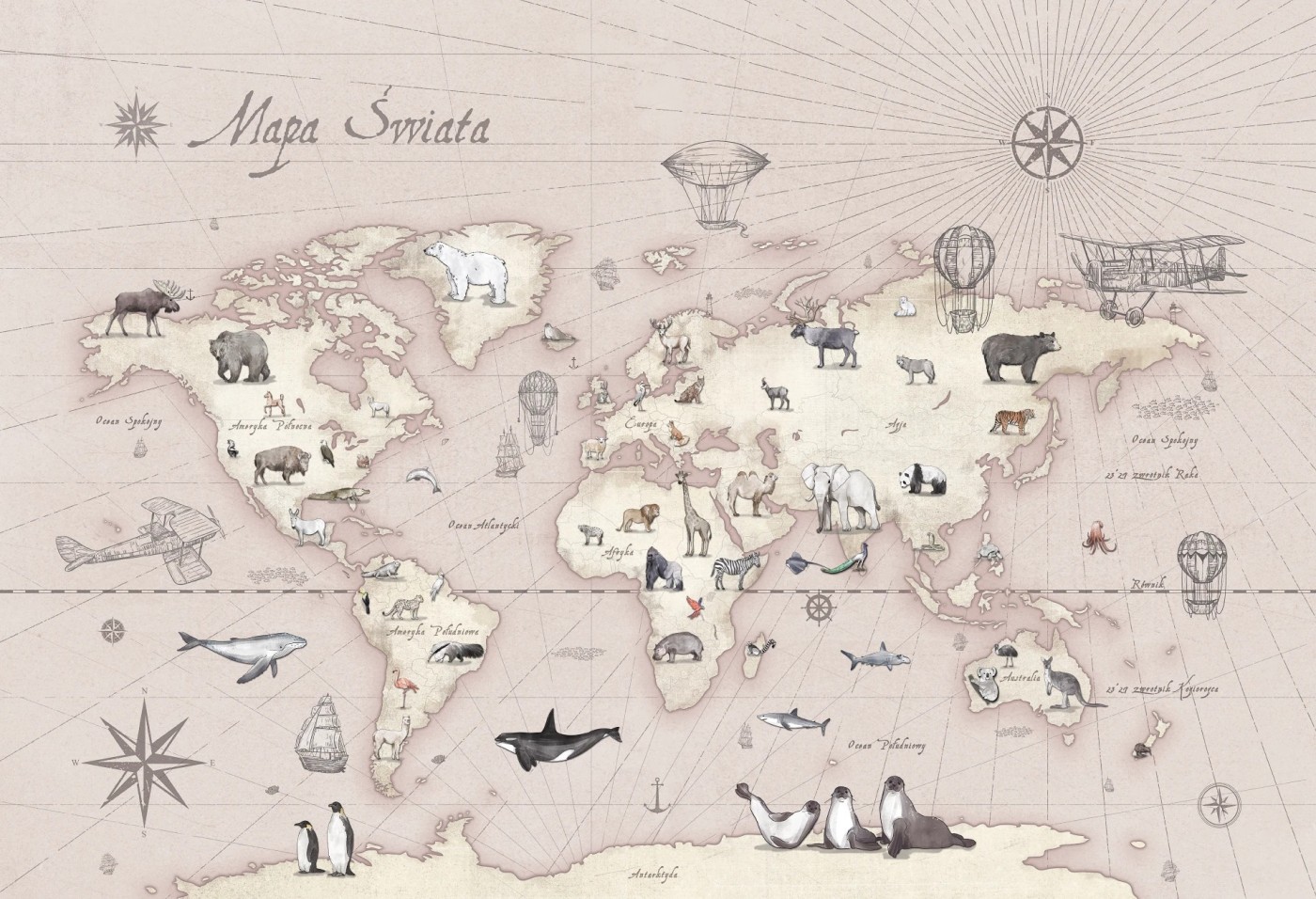 MAPS - desert rose - tapeta z mapą i zwierzętami