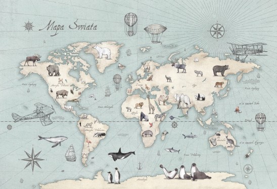 MAPS - mint - tapeta mapa dla dzieci