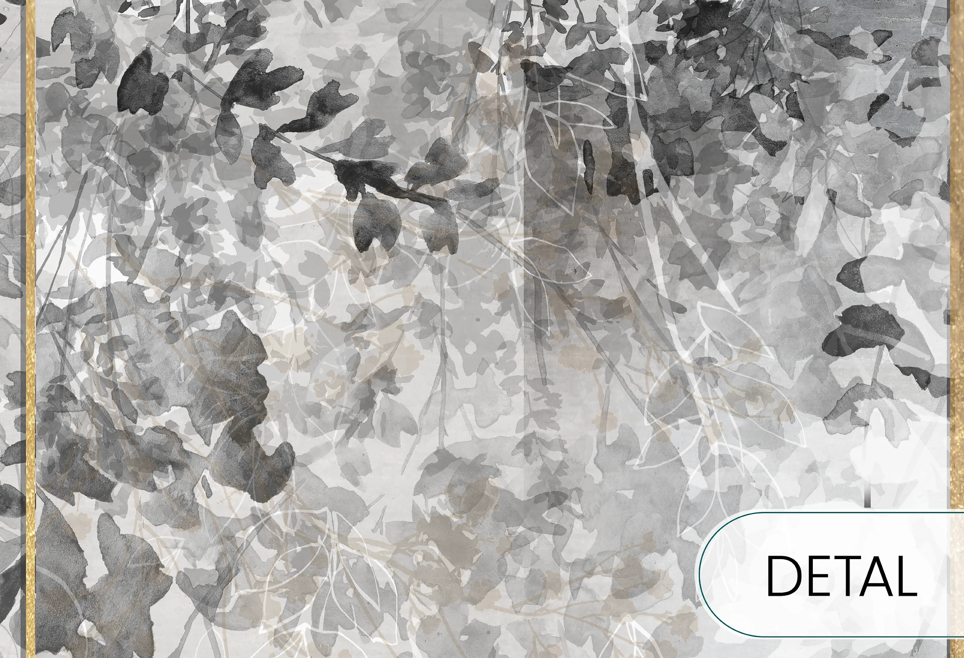 ABSTRACT FLOWERS - grey - tapeta nowoczesna ze złotymi detalami