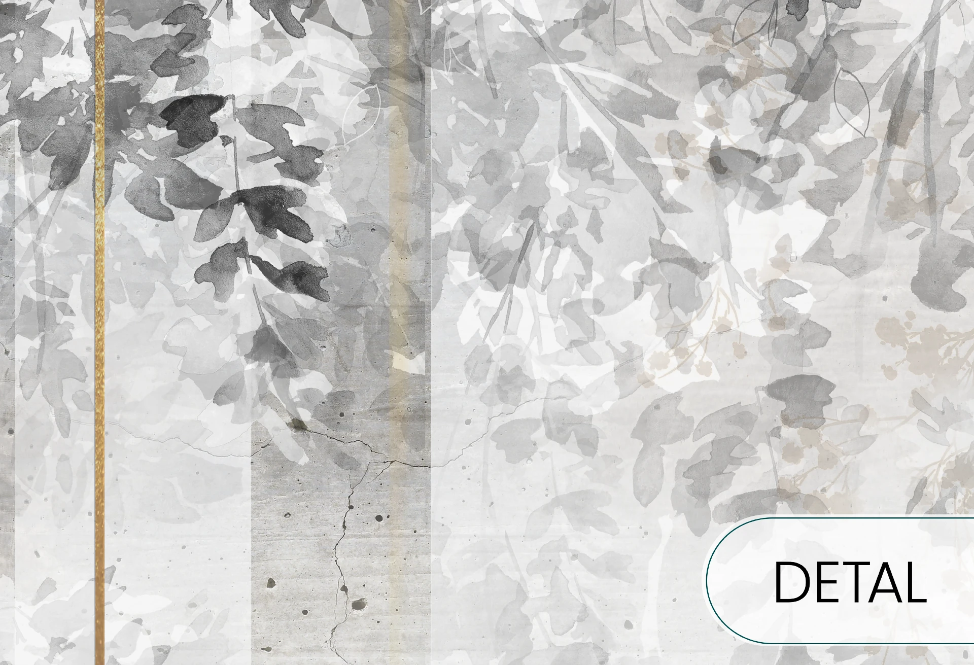 ABSTRACT FLOWERS - grey - tapeta nowoczesna ze złotymi detalami