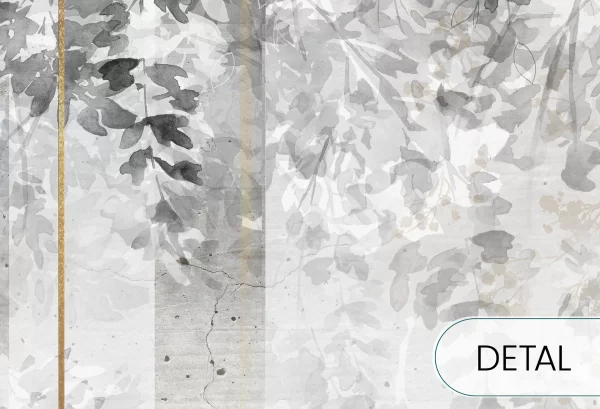 ABSTRACT FLOWERS - grey - tapeta nowoczesna ze złotymi detalami - detal