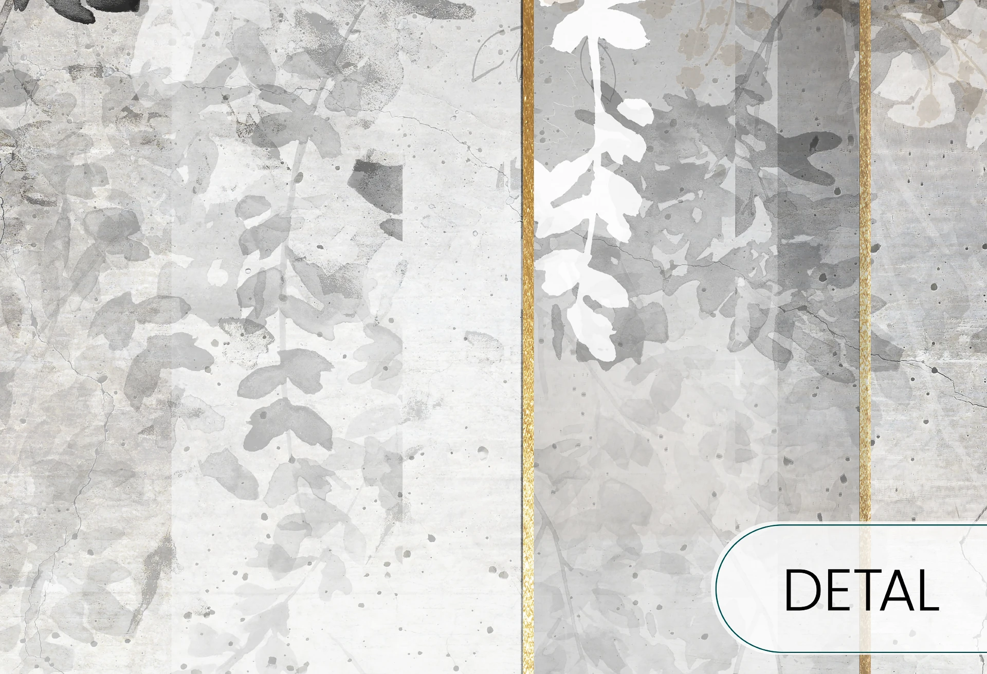 ABSTRACT FLOWERS - grey - tapeta nowoczesna ze złotymi detalami