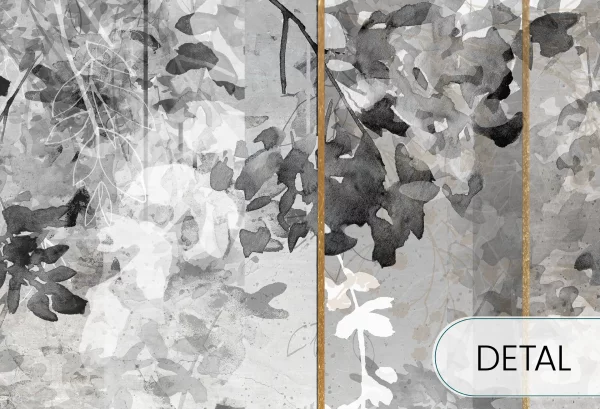 ABSTRACT FLOWERS - grey - tapeta nowoczesna ze złotymi detalami - detal