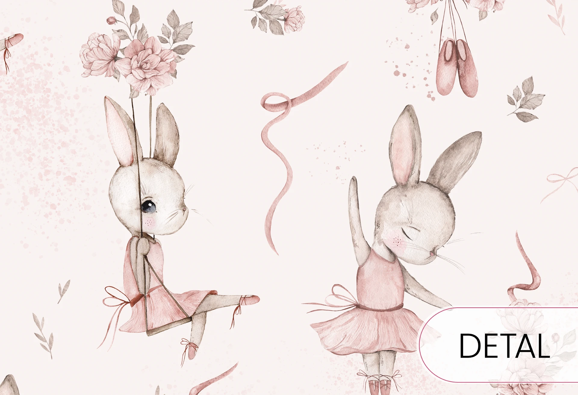 BUNNY BALLET - tapeta dziecięca dla dziewczynki w króliczki baletnice