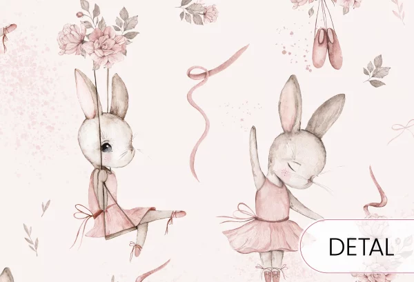 BUNNY BALLET - tapeta dziecięca dla dziewczynki w króliczki baletnice - detal