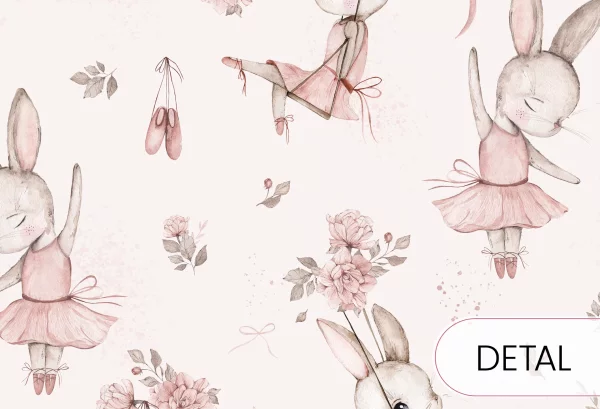 BUNNY BALLET - tapeta dziecięca dla dziewczynki w króliczki baletnice - detal