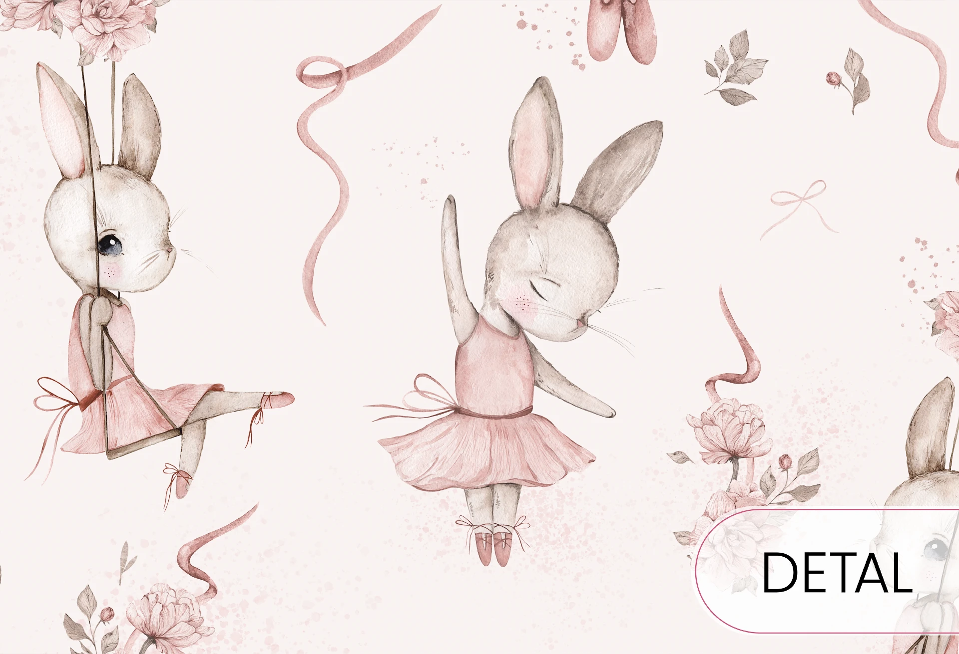 BUNNY BALLET - tapeta dziecięca dla dziewczynki w króliczki baletnice