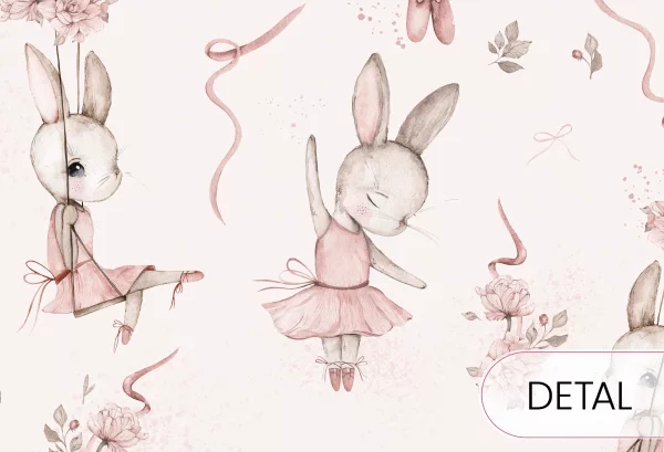 BUNNY BALLET - tapeta dziecięca dla dziewczynki w króliczki baletnice - detal