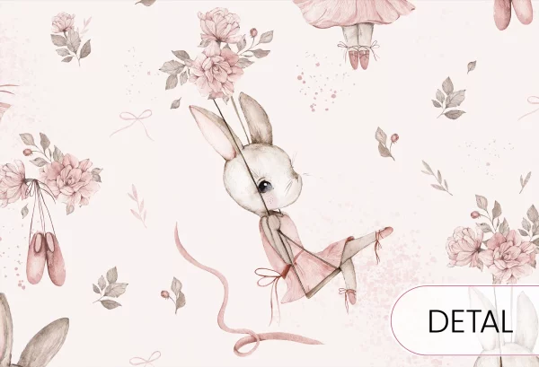 BUNNY BALLET - tapeta dziecięca dla dziewczynki w króliczki baletnice - detal