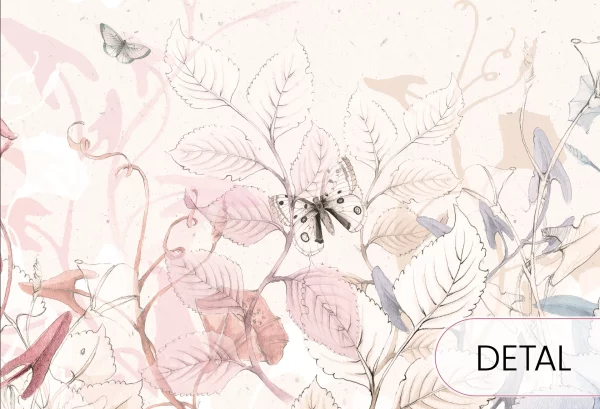 BUTTERFLIES - bubblegum - delikatna tapeta dla dziewczynki w kwiaty i motyle - detal