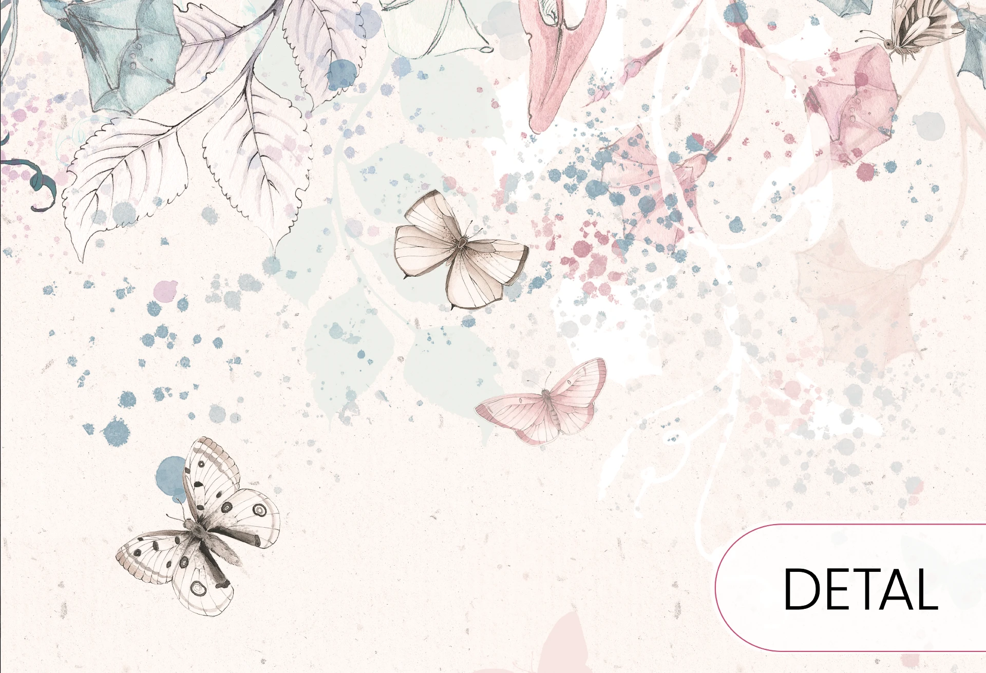 BUTTERFLIES - bubblegum - delikatna tapeta dla dziewczynki w kwiaty i motyle