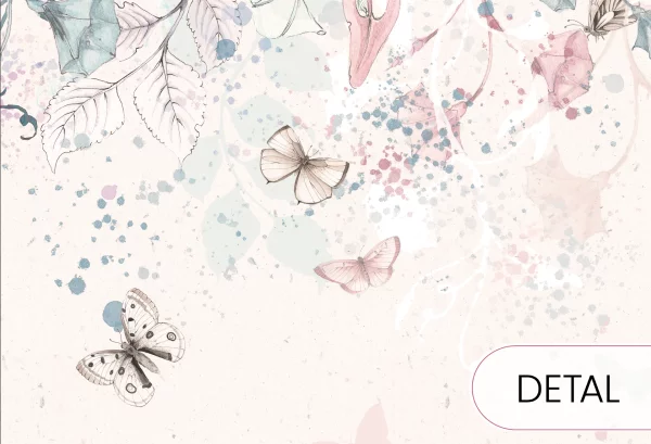 BUTTERFLIES - bubblegum - delikatna tapeta dla dziewczynki w kwiaty i motyle - detal