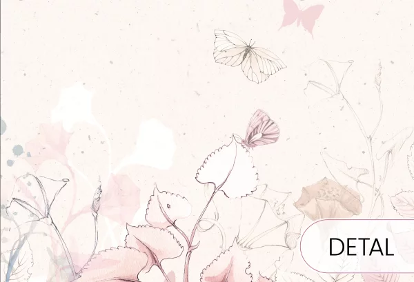 BUTTERFLIES - bubblegum - delikatna tapeta dla dziewczynki w kwiaty i motyle - detal