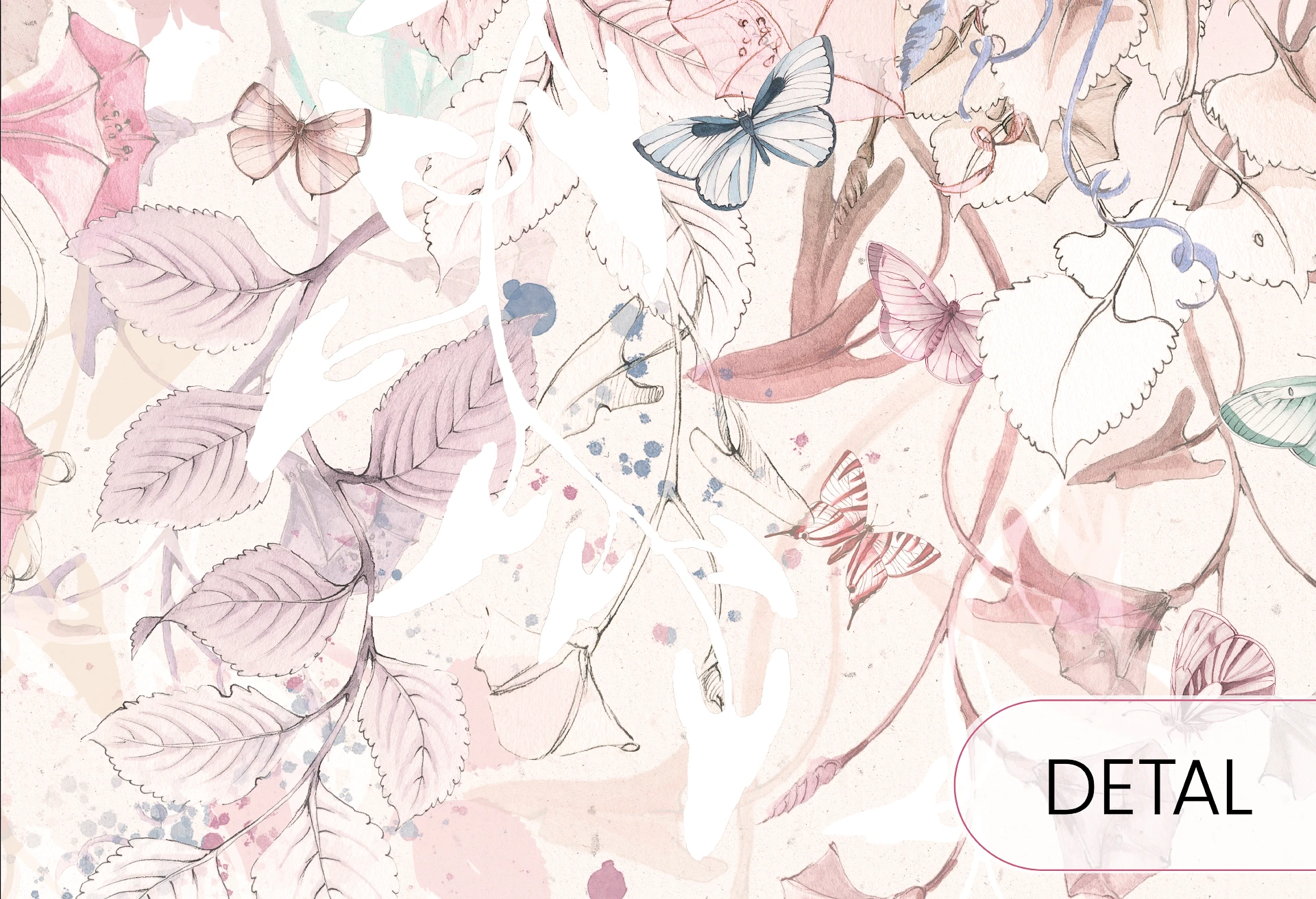 BUTTERFLIES - bubblegum - delikatna tapeta dla dziewczynki w kwiaty i motyle