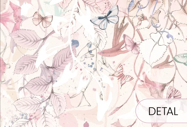 BUTTERFLIES - bubblegum - delikatna tapeta dla dziewczynki w kwiaty i motyle - detal