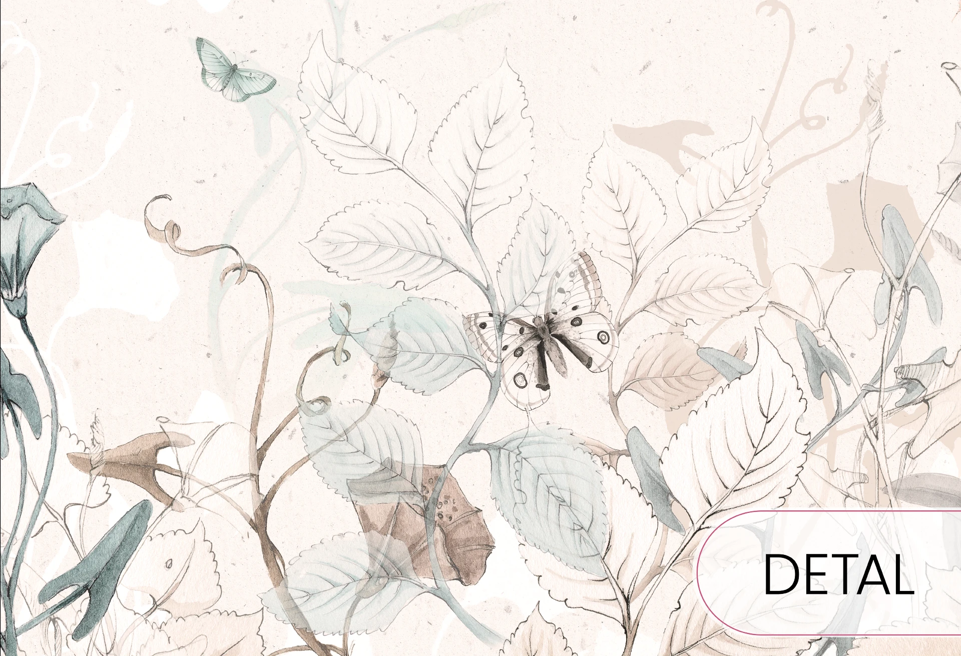 BUTTERFLIES - mint - tapeta dziecięca w kwiaty i motyle