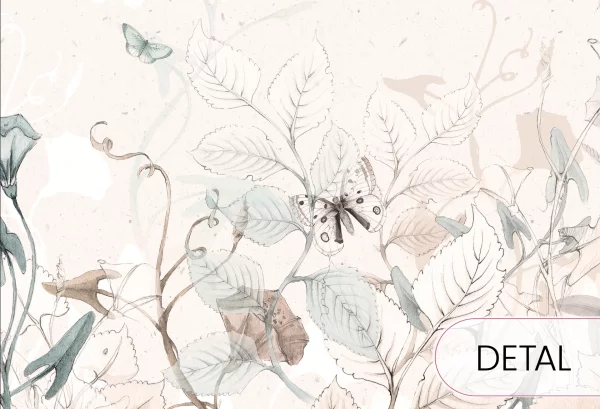 BUTTERFLIES - mint - tapeta dziecięca w kwiaty i motyle - detal
