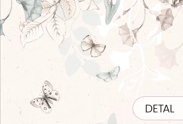 BUTTERFLIES - mint - tapeta dziecięca w kwiaty i motyle - detal