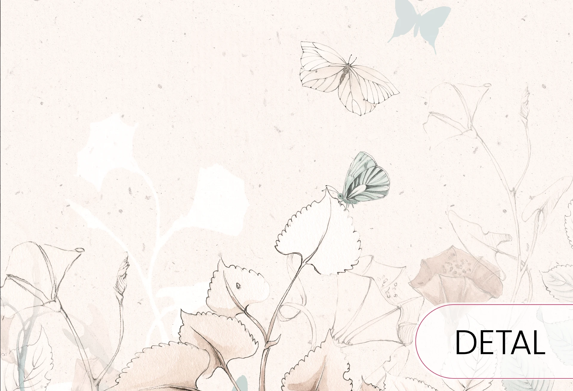 BUTTERFLIES - mint - tapeta dziecięca w kwiaty i motyle