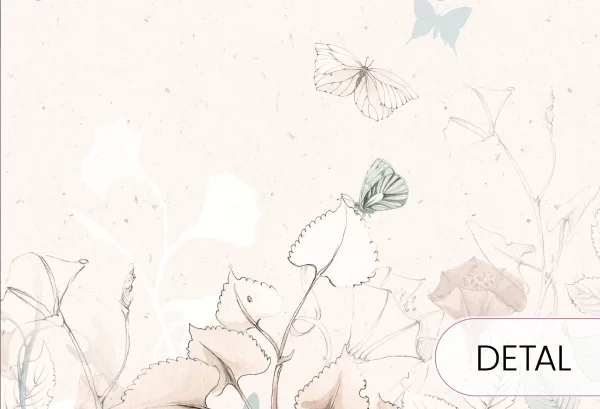 BUTTERFLIES - mint - tapeta dziecięca w kwiaty i motyle - detal