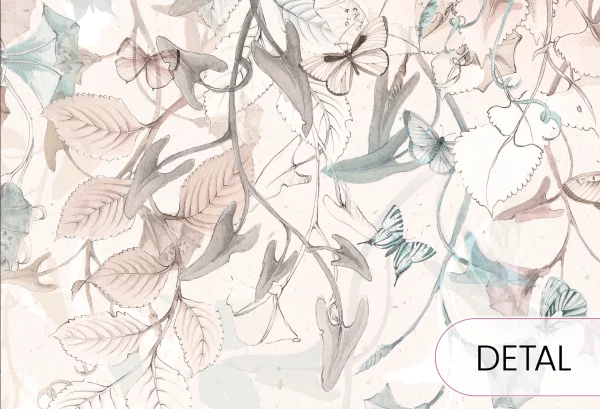 BUTTERFLIES - mint - tapeta dziecięca w kwiaty i motyle - detal