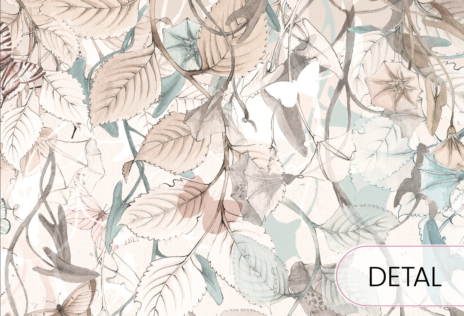 BUTTERFLIES - mint - tapeta dziecięca w kwiaty i motyle