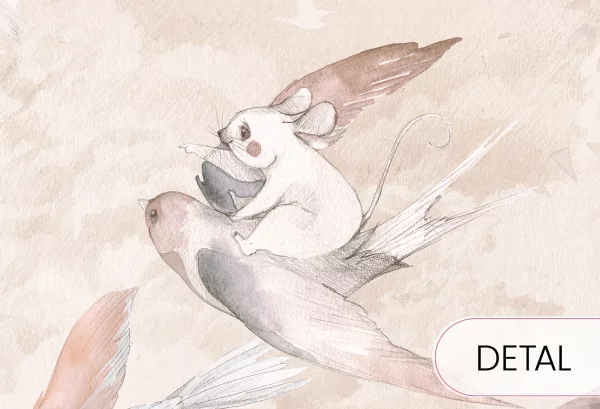 DREAM BABY - rose - tapeta do pokoju niemowlaka dziewczynki w chmury i zwierzątka - detal