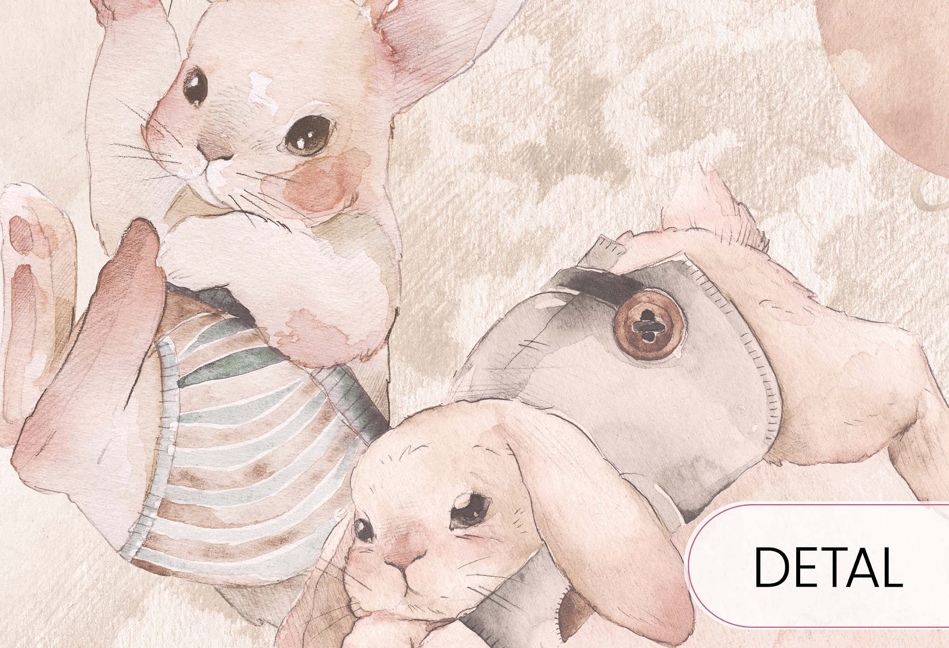 DREAM BABY - rose - tapeta do pokoju niemowlaka dziewczynki w chmury i zwierzątka