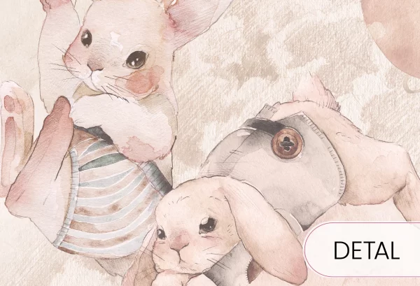 DREAM BABY - rose - tapeta do pokoju niemowlaka dziewczynki w chmury i zwierzątka - detal