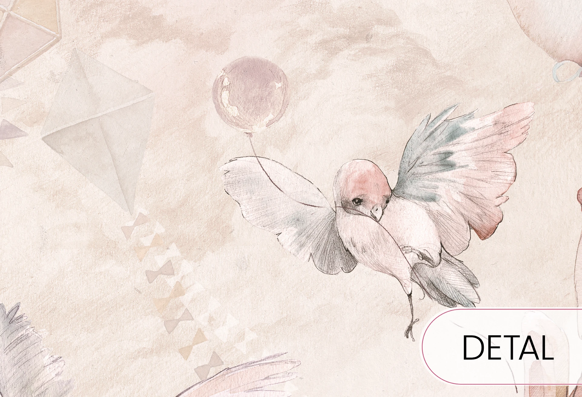 DREAM BABY - rose - tapeta do pokoju niemowlaka dziewczynki w chmury i zwierzątka