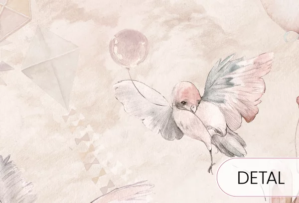 DREAM BABY - rose - tapeta do pokoju niemowlaka dziewczynki w chmury i zwierzątka - detal