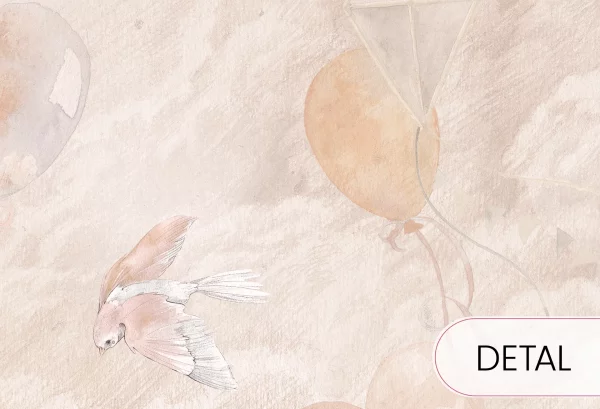 DREAM BABY - rose - tapeta do pokoju niemowlaka dziewczynki w chmury i zwierzątka - detal