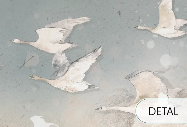 DREAM EVENING - cream white - tapeta do sypialni lub salonu z motywem wędrownych gęsi - detal