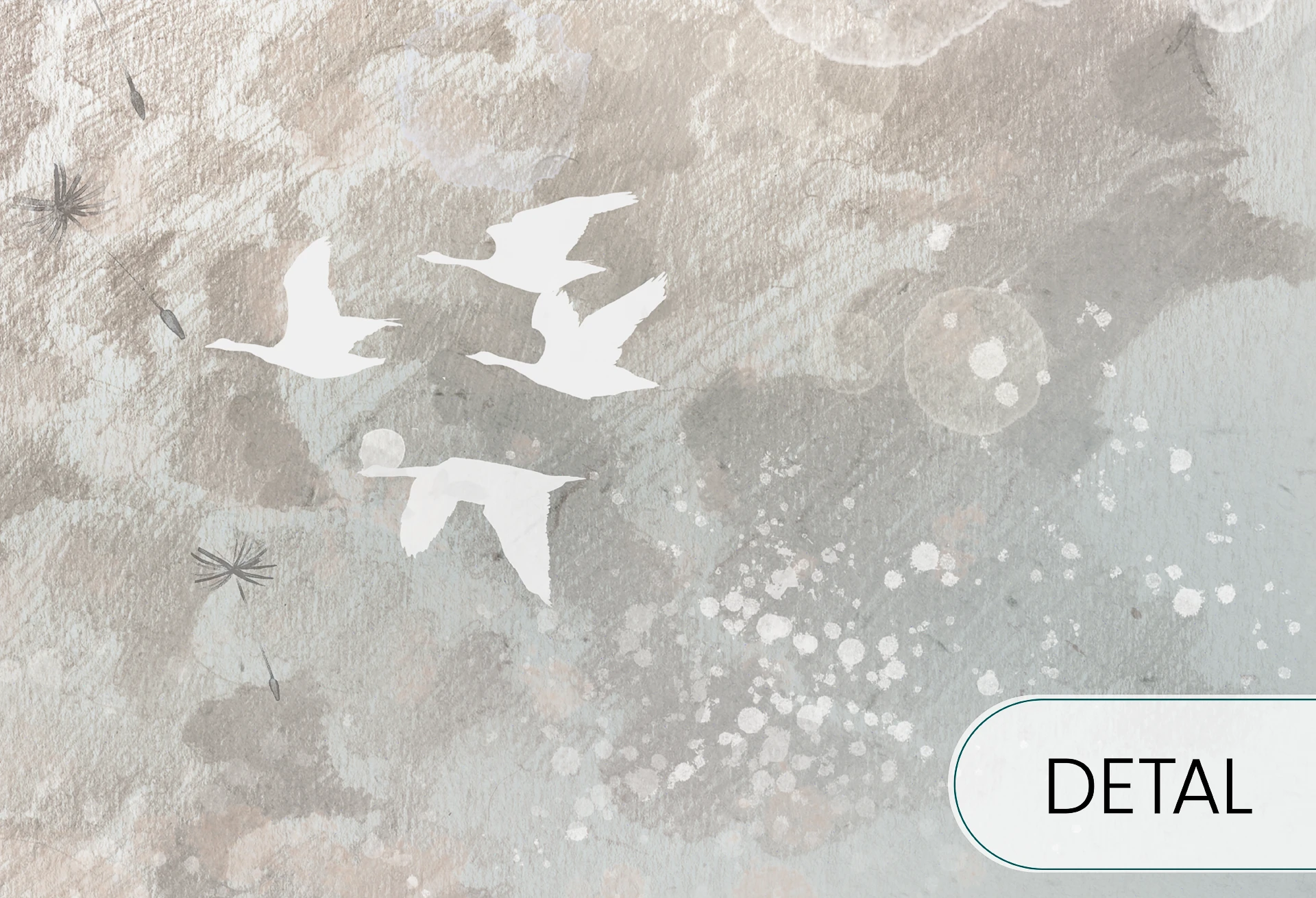 DREAM EVENING - cream white - tapeta do sypialni lub salonu z motywem wędrownych gęsi