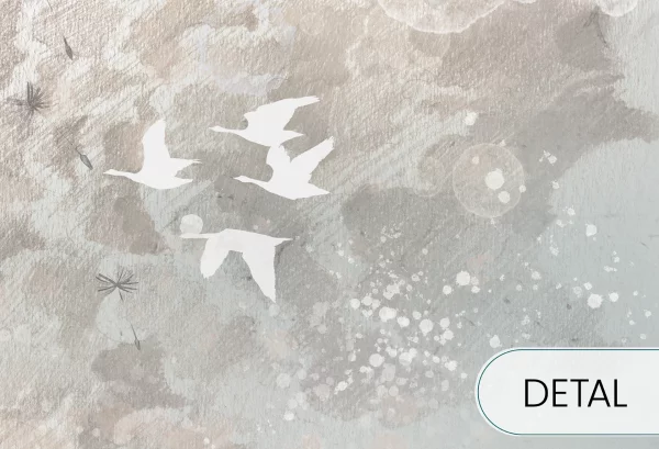 DREAM EVENING - cream white - tapeta do sypialni lub salonu z motywem wędrownych gęsi - detal