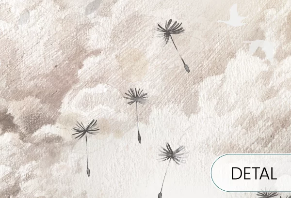 DREAM EVENING - cream white - tapeta do sypialni lub salonu z motywem wędrownych gęsi - detal