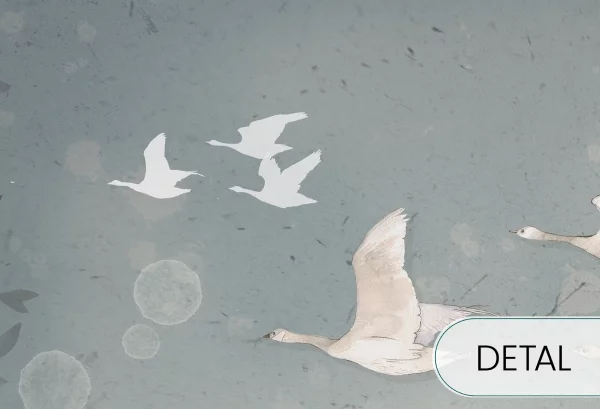 DREAM EVENING - cream white - tapeta do sypialni lub salonu z motywem wędrownych gęsi - detal