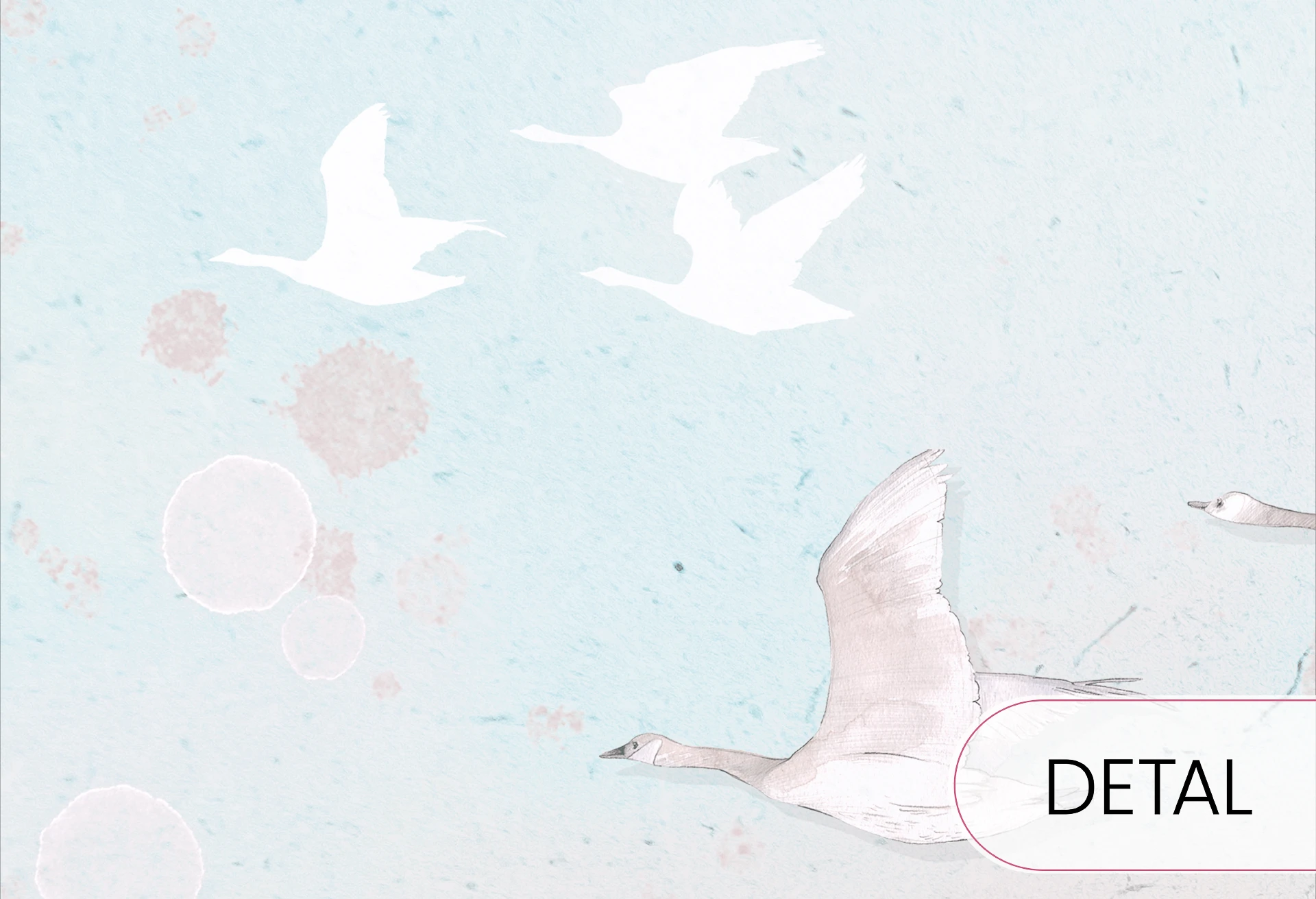 DREAM KIDS - rose - delikatna tapeta dla dziewczynki w chmury i ptaki