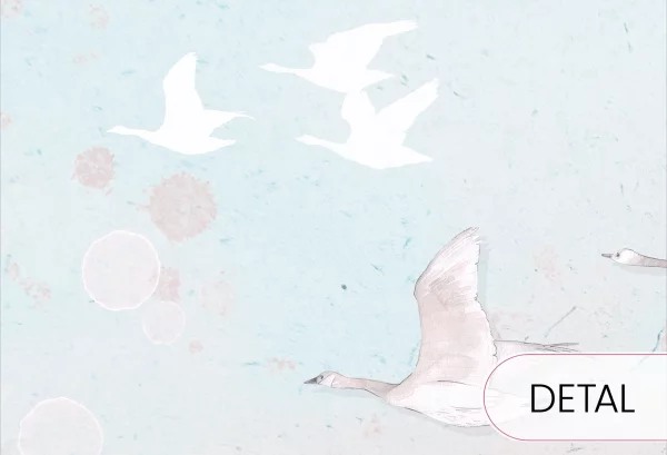 DREAM KIDS - rose - delikatna tapeta dla dziewczynki w chmury i ptaki - detal