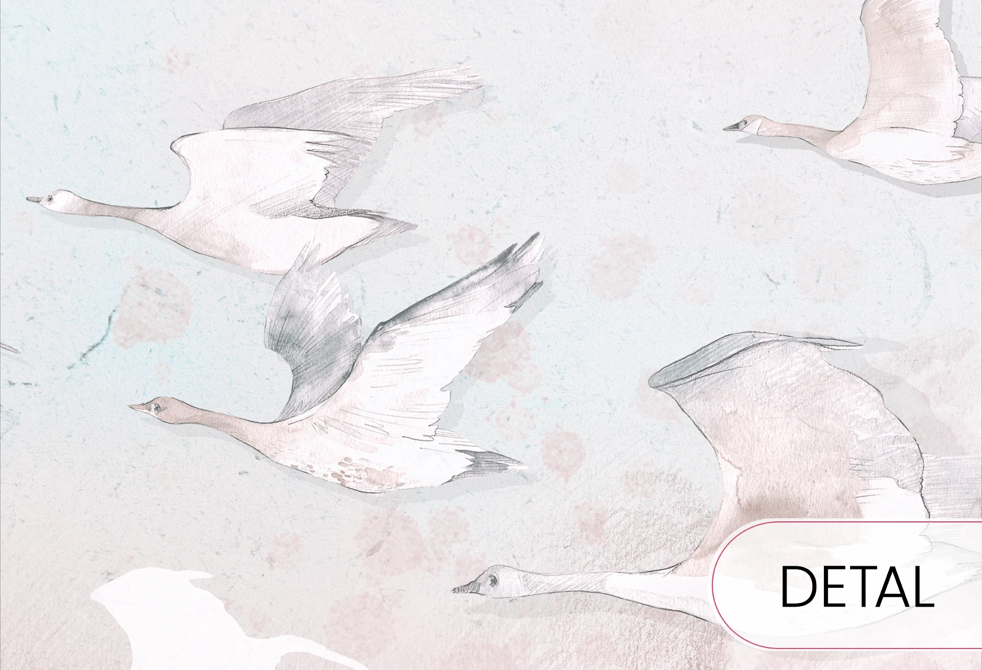 DREAM KIDS - rose - delikatna tapeta dla dziewczynki w chmury i ptaki