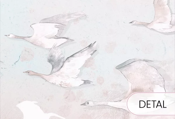 DREAM KIDS - rose - delikatna tapeta dla dziewczynki w chmury i ptaki - detal