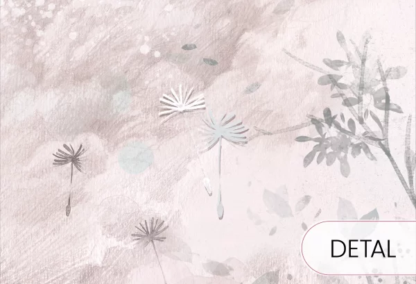 DREAM KIDS - rose - delikatna tapeta dla dziewczynki w chmury i ptaki - detal