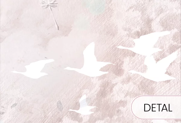 DREAM KIDS - rose - delikatna tapeta dla dziewczynki w chmury i ptaki - detal