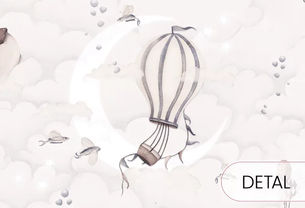 DREAMY OCEAN - subtelna tapeta do sypialni dziecięcej w misie i wieloryby - detal