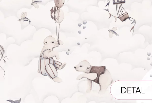 DREAMY OCEAN - subtelna tapeta do sypialni dziecięcej w misie i wieloryby - detal